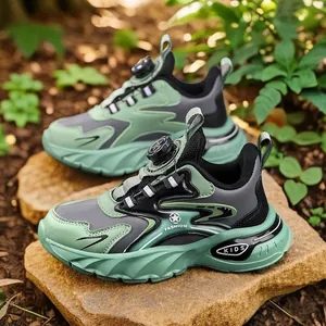 Zapatillas de Correr para Niños Ligeras de Cuero Sintético Hebilla Giratoria Amortiguación Deportivas de Exterior para Niños