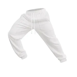 White knit joggers for men with a drawstring waist and unique cable texture detail.