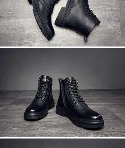 Vue détaillée des bottines Martin en cuir noir pour hommes avec fermeture éclair latérale