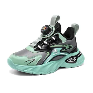 Zapatillas de running niños verde menta con corte de piel y cierre de hebilla giratoria