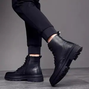 Bottines Martin en cuir véritable noir pour homme, style chic et décontracté, look motard.