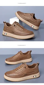 Detalles de zapatillas sin cordones marrones informales con suelas gruesas para hombre