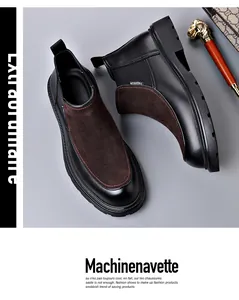 Premium-Detail von schwarzen Chelsea-Boots für Herren im britischen Stil mit braunem Wildleder
