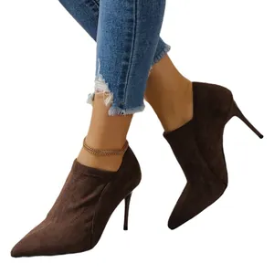 Escarpins à talons aiguilles en daim marron pour femmes, chaussures élégantes d'automne.