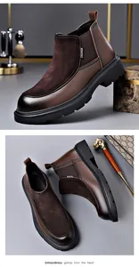 Detailansicht brauner Chelsea-Boots aus Wildleder und Leder für Herren mit dicker Sohle