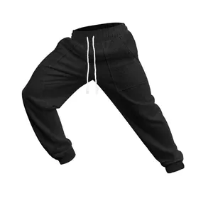 Detailed view of black knit joggers featuring cable texture and white drawstring
