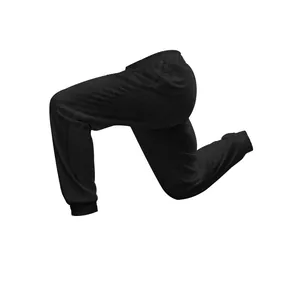 Dynamic side view of men's black knitted breathable sports trousers in running pose