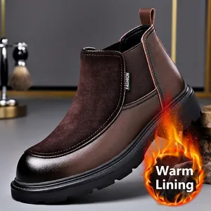 Heren Chelsea Laarzen Britse Stijl Plateau Suède Patchwork Martin Laarzen Herfst Winter Warm Fleecegevoerd Instaplaarzen