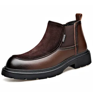 Klassieke Chelsea-boots voor heren in Britse stijl met dikke zool in bruin lederen afwerking