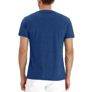 Back view of a slim-fit blue quick-dry T-shirt for men against a white background