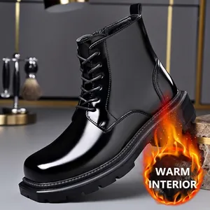 Heren Britse Stijl Martin Laarzen Winter Warm Pluche Voering High Top Chelsea Laarzen Dikke Zool Casual PU Leer Korte Laarzen