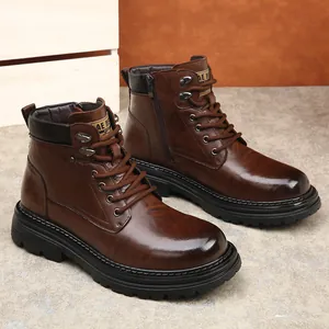 Bottines Martin pour homme en cuir marron avec fermeture éclair latérale