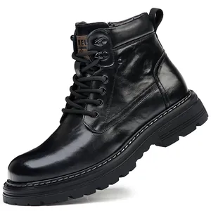 Bottines Martin en cuir noir pour homme avec semelle épaisse en caoutchouc et lacets