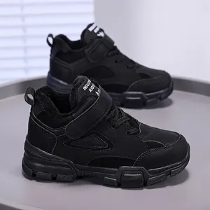 Bottes de randonnée d'hiver noires pour enfants avec doublure polaire et semelle antidérapante