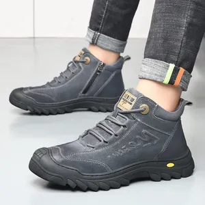 Botas de Nieve de Invierno para Hombre Cuero Genuino Lana Cálida Forro de Piel de Oveja Suela de Goma Antideslizante Botas Casuales para Exteriores