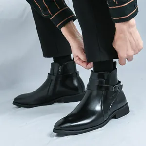 Bottines Chelsea classiques en cuir noir pour homme avec fermeture éclair latérale