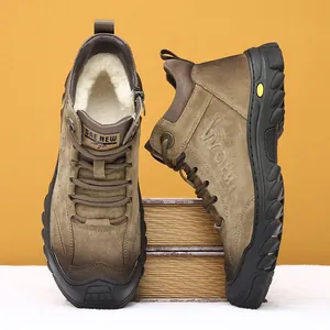 Botas de nieve cálidas para hombre con forro de piel de oveja y cremallera lateral