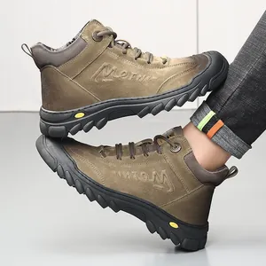 Botas de nieve de invierno para hombre con forro cálido de piel de oveja y suela
