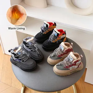 Kinder Winter High-Top Sneaker Warm Plüschgefüttert PU Leder Freizeitschuhe Jungen Mädchen Rutschfest Outdoor Winterstiefel