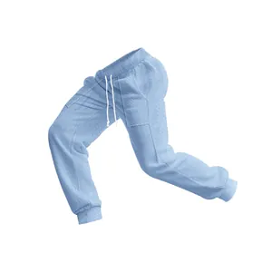 Detail of light blue cable-knit texture on men's jogger pants with white drawstring