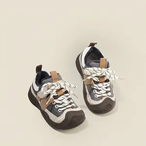 Baskets à la Mode pour Enfants Patchwork Décontractées Rétro pour Garçons Filles Antidérapantes Bandes Auto-agrippantes Automne Hiver Quotidien Enfants Chaussures de Course