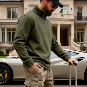 Sudadera de forro polar para hombre verde oliva con media cremallera de lujo