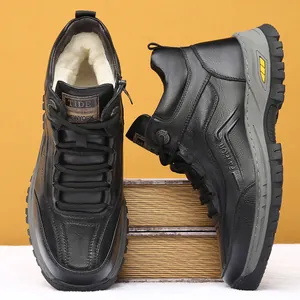 Bottes de neige pour hommes en cuir de vachette de qualité avec doublure chaude en peau d'agneau