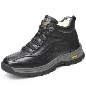 Bottes de neige en cuir d'hiver pour hommes avec doublure en peluche chaude et semelle antidérapante