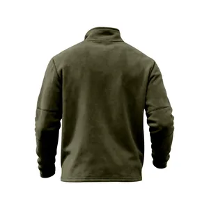 Vista posterior de sudadera polar para hombre verde oliva pesado con cuello alto