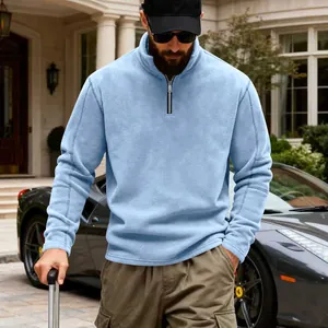 Sudadera de forro polar pesado para hombre en azul claro con media cremallera premium