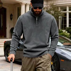 Sudadera de forro polar pesado para hombre con cremallera corta en gris carbón para el invierno