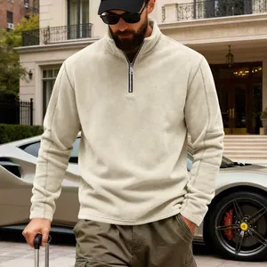 Sudadera de forro polar grueso para hombre con cremallera corta, estilo outdoor premium