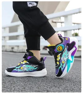 Chaussures de basket-ball montantes pour garçons avec boucle rotative et design respirant