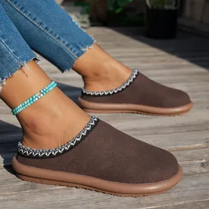 Zapatos de Algodón con Plataforma de Invierno para Mujer Estilo Birkenstock Cálidos con Forro de Piel Sintética Mules Retro de Gamuza Zuecos Antideslizantes
