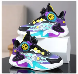 Chaussures de basket montantes pour enfants avec boucle rotative et motif flamme
