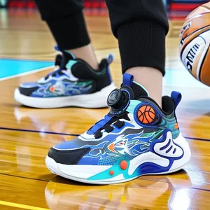 Chaussures de Basketball pour Garçons Montantes Baskets de Sport Enfants Avec Boucle Rotative Respirant Ammortissement