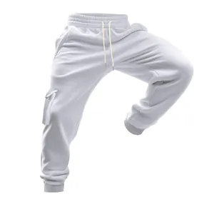 Weiße gefütterte Cargo-Jogginghose mit Kordelzug und elastischen Bündchen