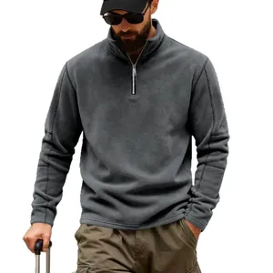 Sudadera de forro polar gris para hombre con cuello alto y media cremallera