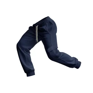 Seitenansicht der marineblauen Herren-Winter-Cargo-Jogginghose mit Kordelzug und Taschen