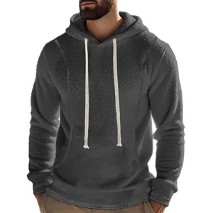 Gemütlicher dunkelgrauer Sherpa-Fleece-Hoodie für Herren mit weißem Kordelzug