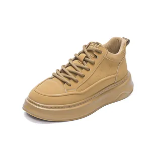 Braune Herren High-Top Plateau-Sneaker mit Rautenmuster und komfortabler dicker Sohle