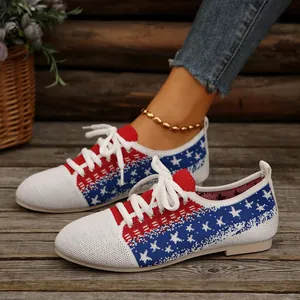 Comfortable casual flyknit women's sneakers with red white blue stars and stripes design