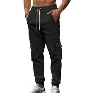 Hochwertige schwarze Fleece-Cargohose für Herren mit mehreren Taschen und Kordelzug