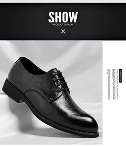 Detail view of men's retro hand-rubbed black leather formal business shoes for autumn