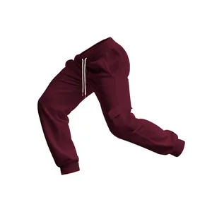 Seitenansicht der weinroten Fleece-Cargohose mit mehreren Taschen und elastischen Bündchen