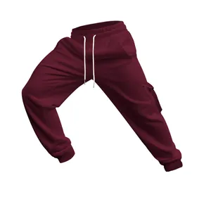 Detailansicht der kastanienbraunen Fleece-Cargo-Jogginghose mit Kordelzug und Tasche