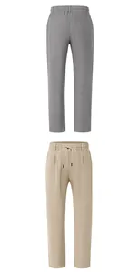 Pantaloni casual in lino con coulisse da uomo, grigio e kaki, vestibilità dritta chic.