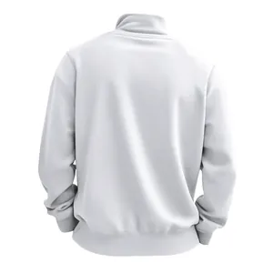 Detailed back view of a men's casual white stand collar fleece-lined zip-up sweatshirt