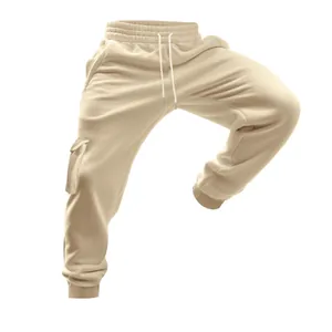 Detailansicht beige gefütterte Herren-Cargohose mit Kordelzug und Rippbündchen für den Winter