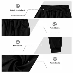 Detail views showing the elastic waistband, side pocket, and suede fabric of black mens joggers